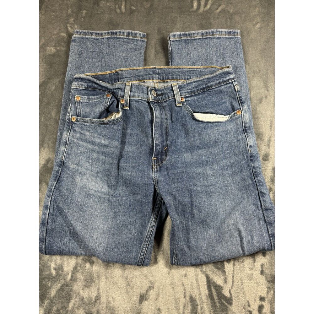 Levi's 505 Regular‎ Straight Fit Jeans Men's 32x30 Blue Medium Wash Distressed - Picture 3 of 10